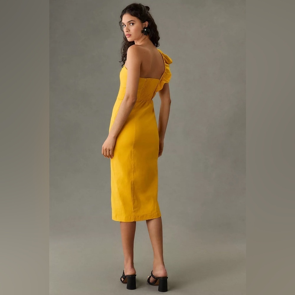 🔆 Anthropologie Ruffle One-Shoulder Slim Dress, Size Medium - Picture 2 of 2